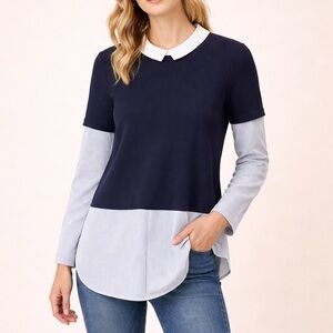 Zara Navy and White Button Down Shirt